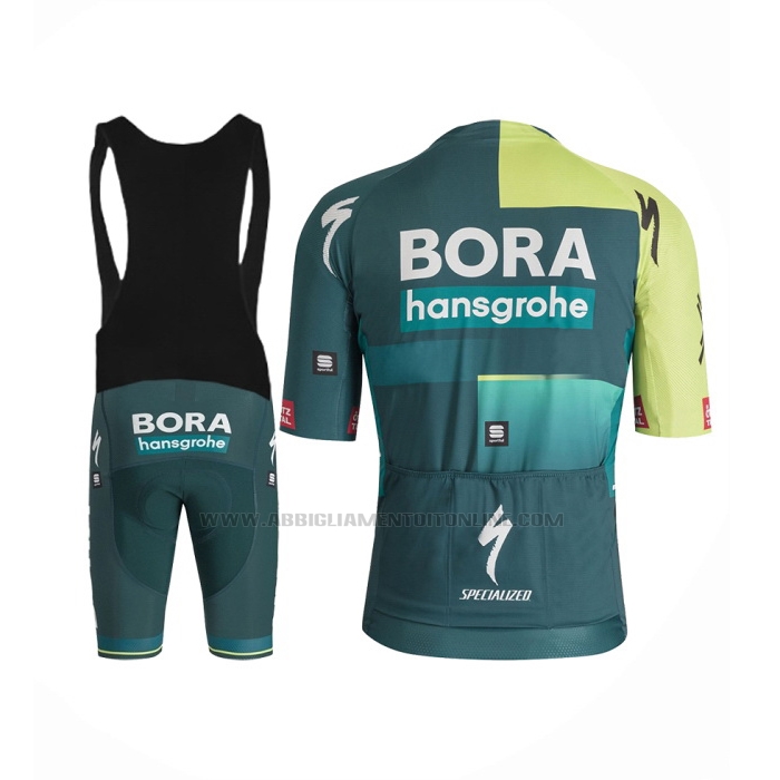 2024 Abbigliamento Ciclismo Bora-Hansgrone Verde Negro Manica Corta e Salopette